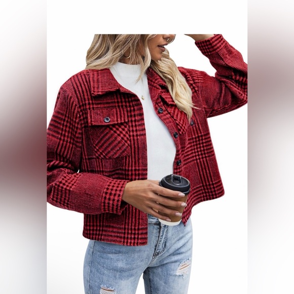 None Jackets & Blazers - 🆕Flannels for Women Cropped Shacket Jacket